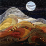textile art depicted a moon over a mountian
