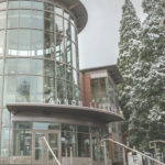 front of library building during a winter day