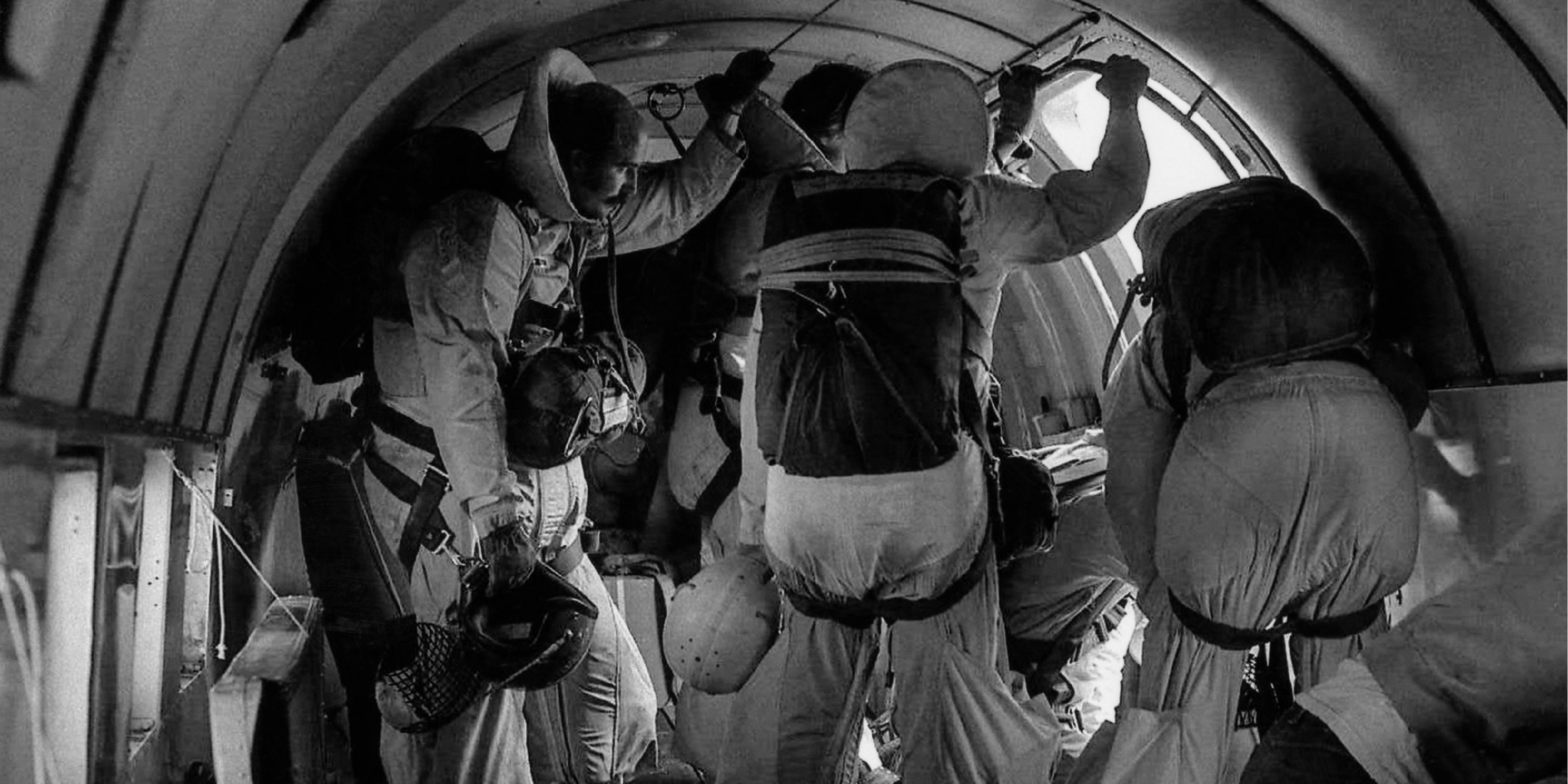 smokejumper firefighters inside airplane