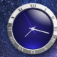 Clock face against starry night background