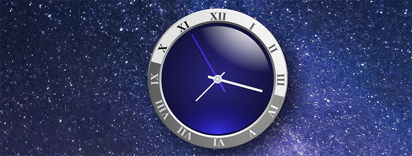 Clock face against starry night background