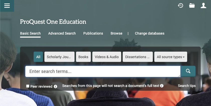 Intro page to ProQuest One Education database
